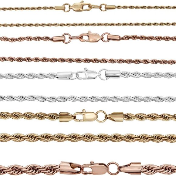Rope Chain Yellow Gold Rose Gold Silver Finish Real Solid Stainless Steel Neckla - Picture 1 of 9